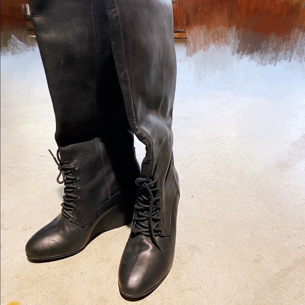 Luxe Brand genuine Leather wedge Boots Knee High